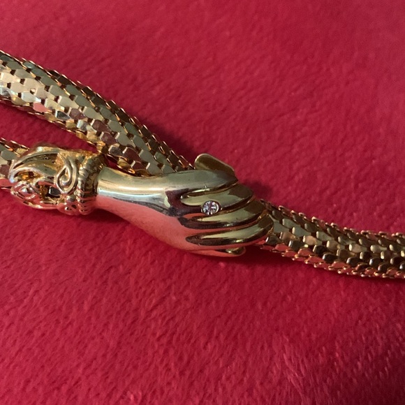 1970s DL Auld Clasping Hands Gold Tone Mesh Belt/Necklace ✨ - Picture 3 of 16
